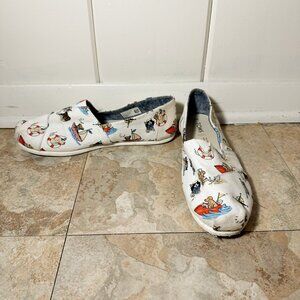 Toms Women's Size 8 White Nautical Dog Boat Print Canvas Comfort Shoes